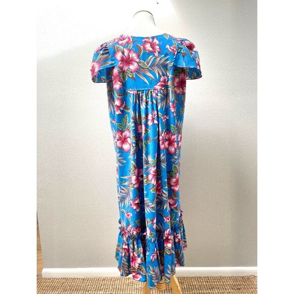 Vintage Hawaiian Muumuu Royal Hawaiian Blue Floral Midi Dress Women's Large - Picture 11 of 11